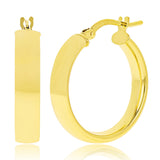 Italian 14k Yellow Gold Rounded Flat Tube Small Hollow Hoop Earrings 21mm x 4mm 1.7g - 1.7 grams