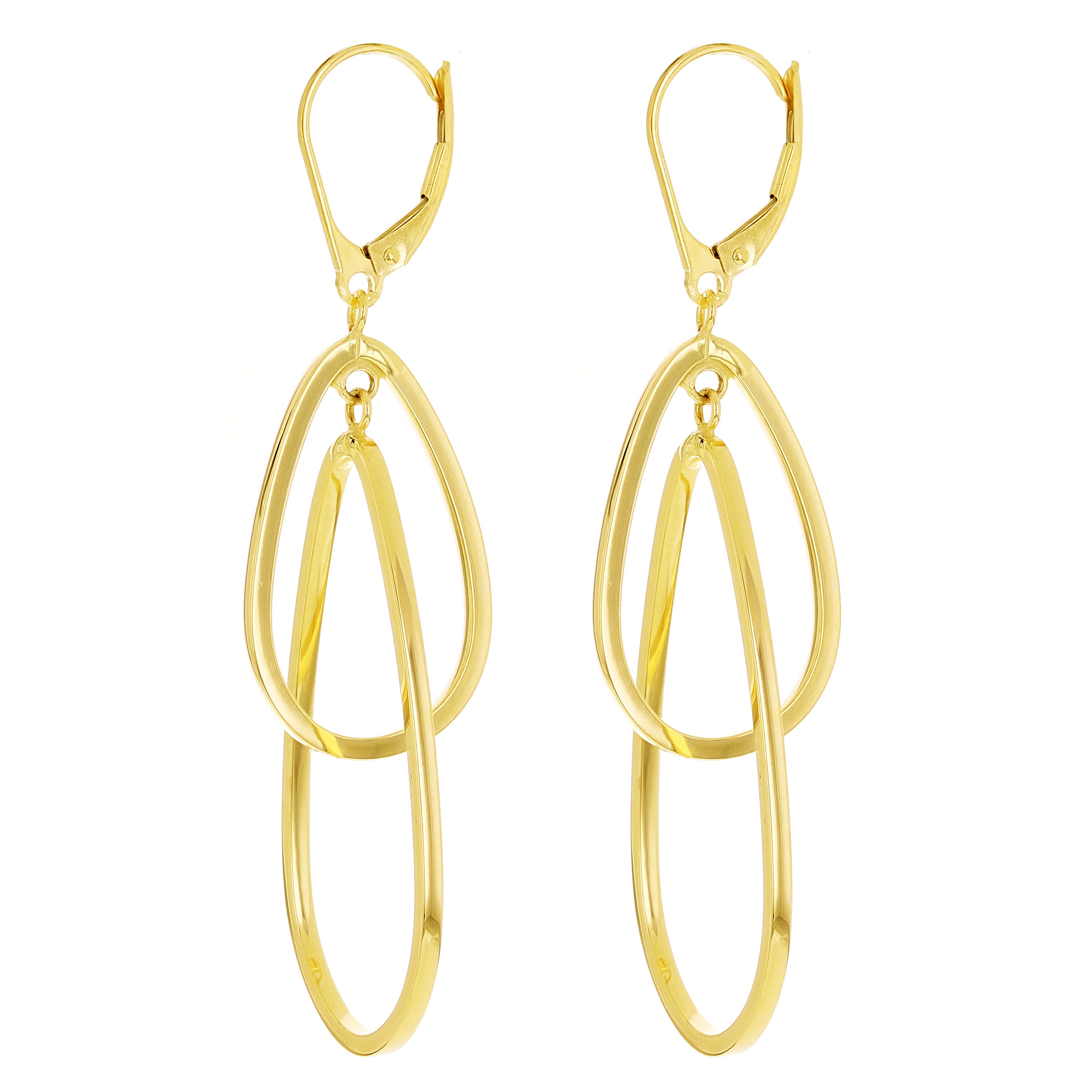 Italian 14k Yellow Gold Polished Tear Drop Dangle Earrings 2.4" 3.1 grams