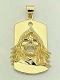 14k Yellow Gold Biker Punk Gothic Skull Face Dog Tag Pendant 13.5g