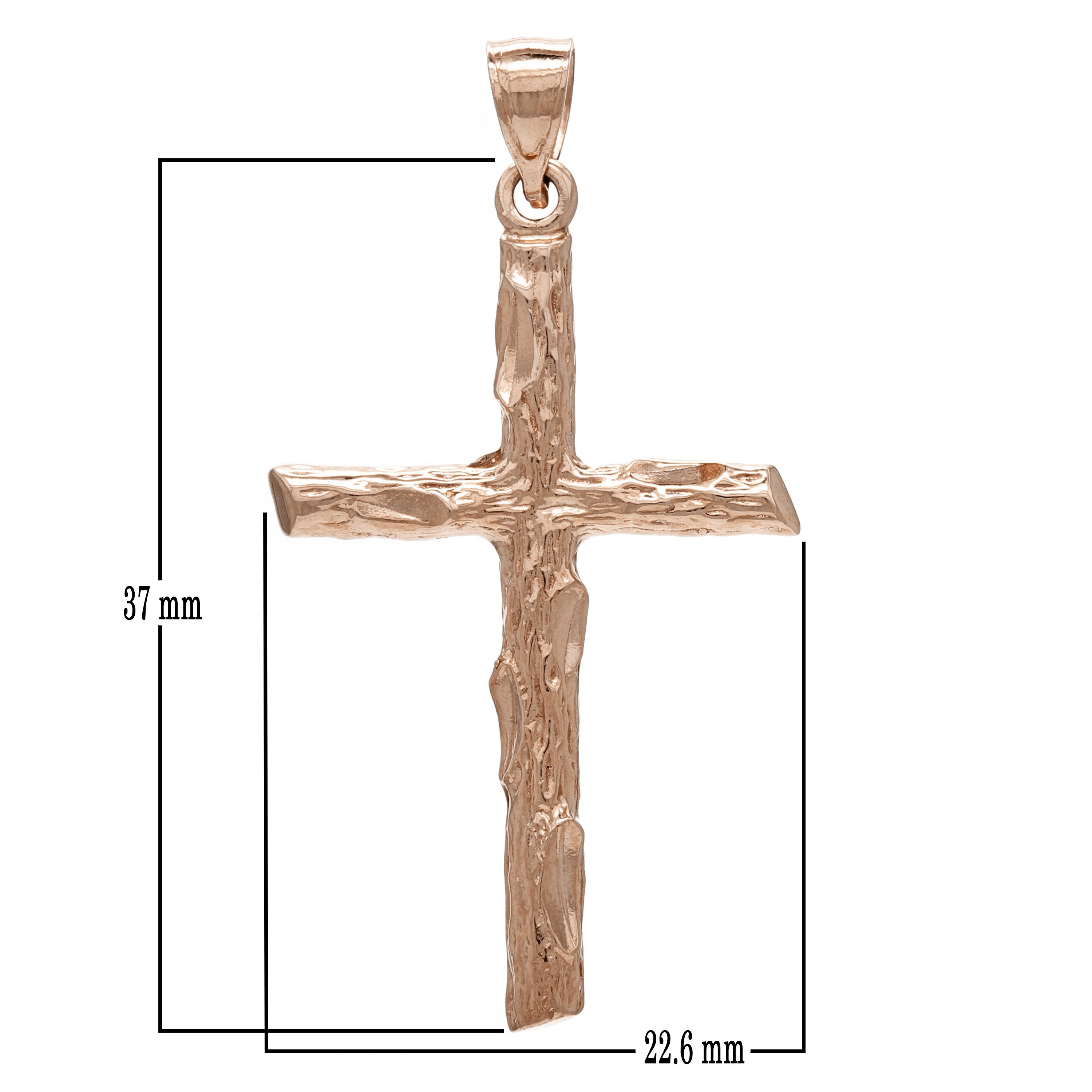 14k Rose Gold Religious Wood Bark Tree Trunk Cross Charm Pendant 2.6 grams - Rose