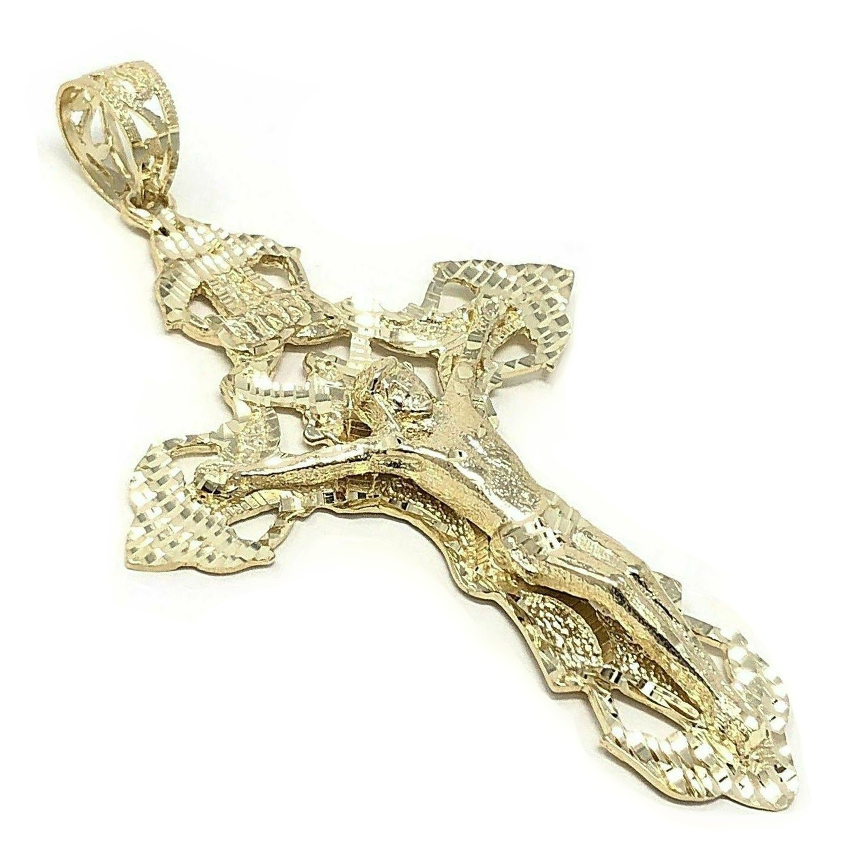 10k Yellow Gold Religious INRI Jesus Christ 3D Big Cross Pendant 3.36" 14.6grams
