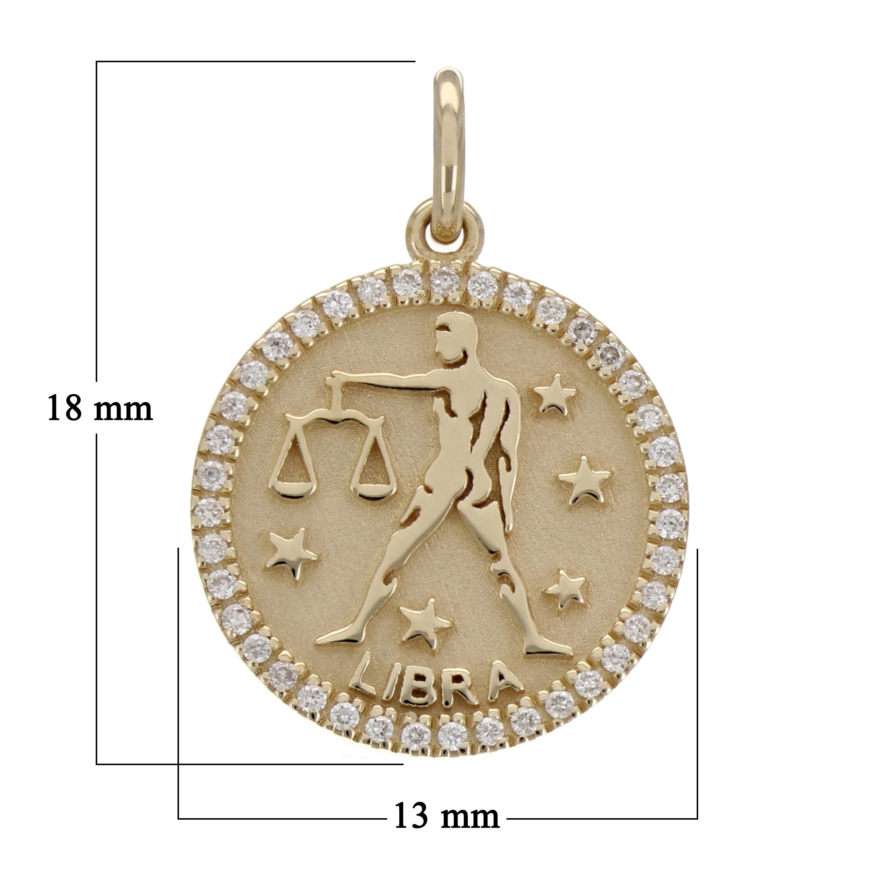 14k Yellow White or Rose Gold Diamond Zodiac Sign Charm Pendant - Libra,Yellow