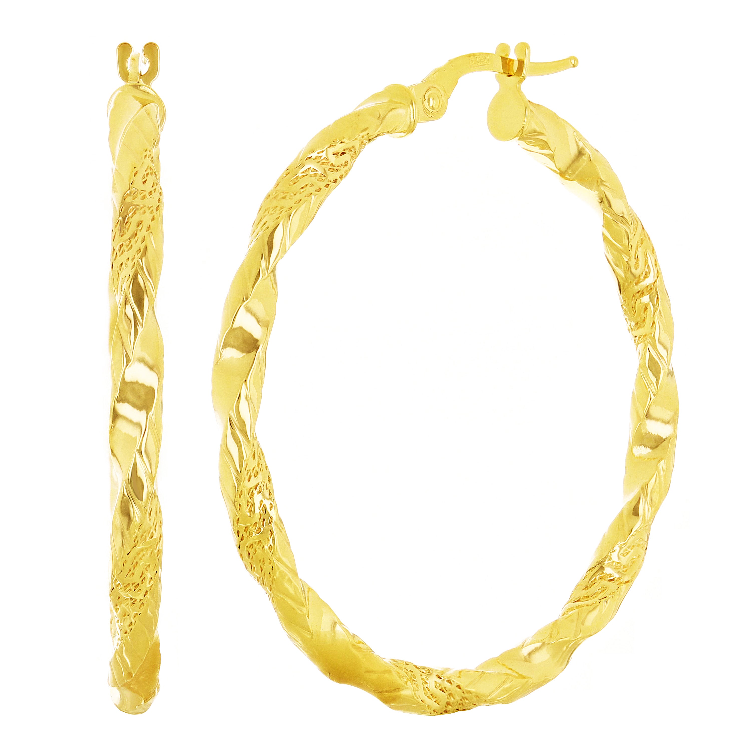 Italian 14k Yellow Gold Diamond Cut Twisted Hoop Earrings 1.5" 2.8mm 2.9 grams