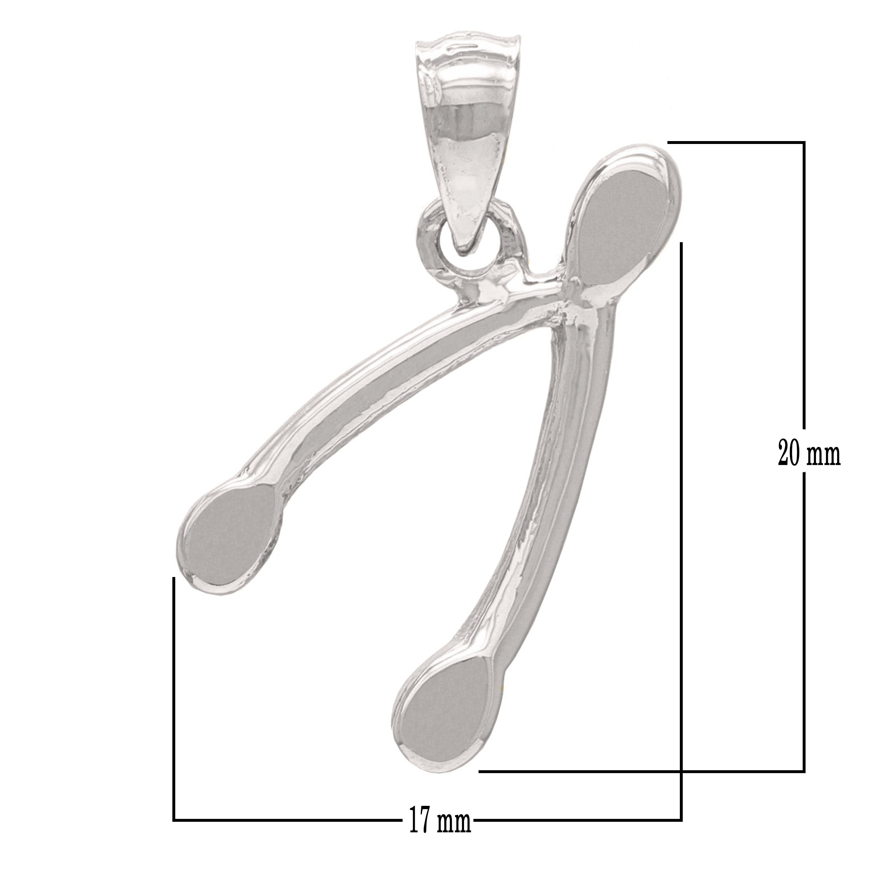 14k White Gold Wishbone Good Luck Charm Pendant - White