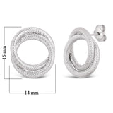 Italian 14k White Gold Braided Rope Tube Eternity Circle Love Knot Stud Earrings - White Double Circle
