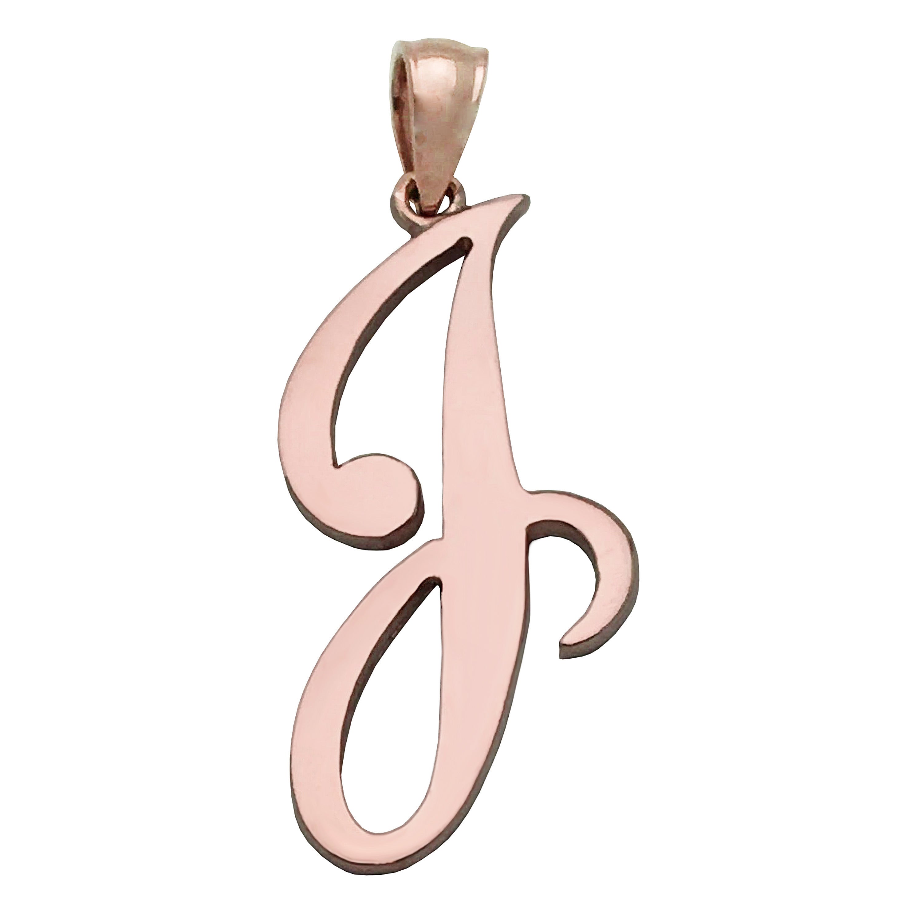 14k Rose Gold Initial Letter J Alphabet Charm Pendant - Letter J,Rose