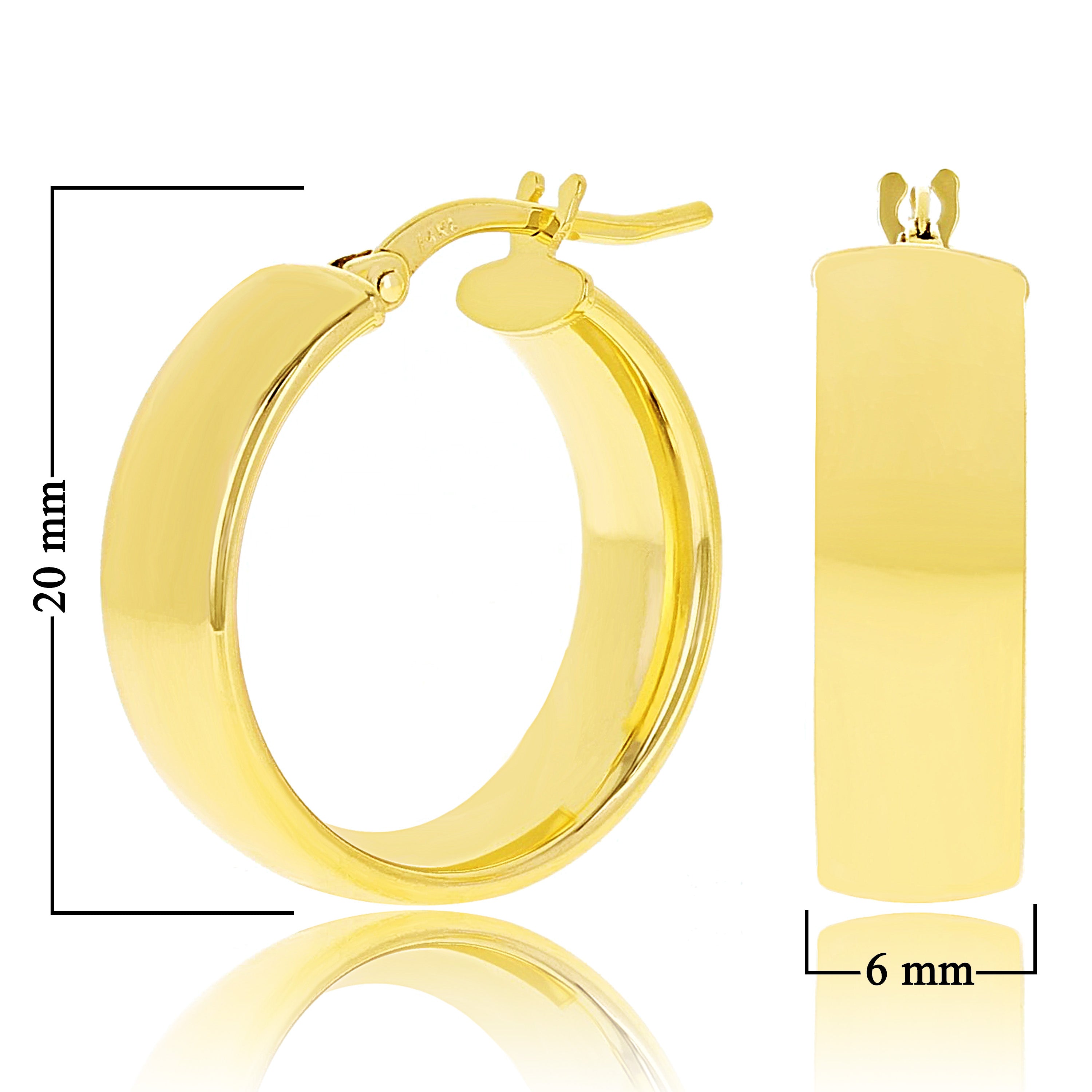 Italian 14k Yellow Gold Rounded Flat Tube Small Hollow Hoop Earrings 20mm x 6mm - 2.3 grams