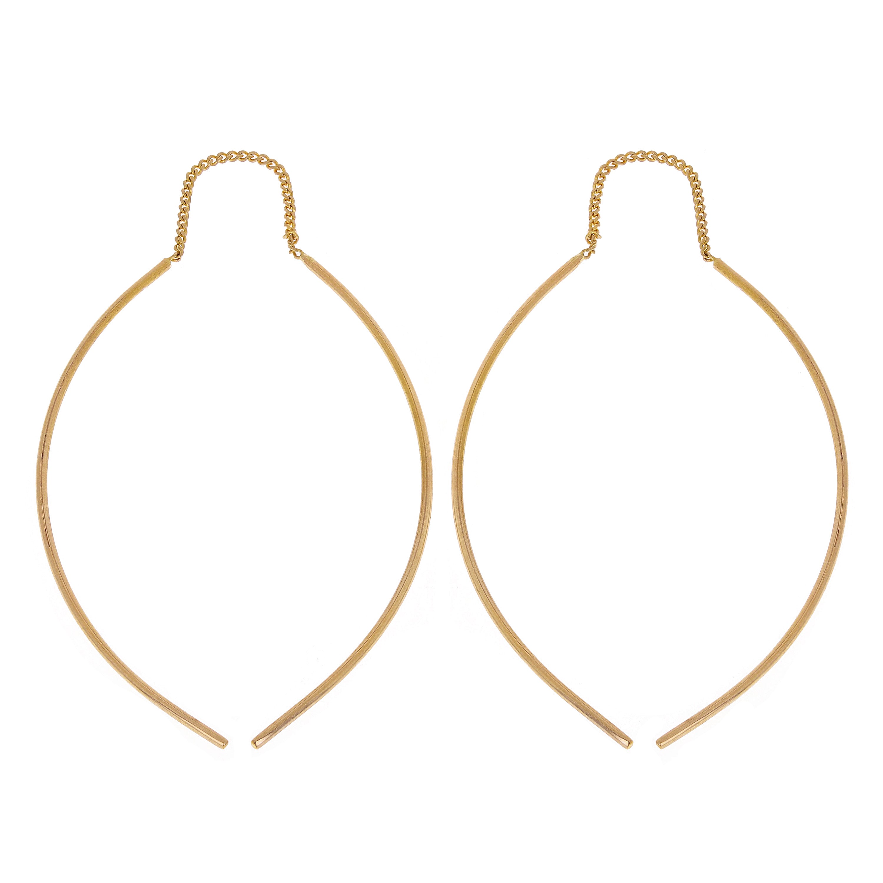 14k Yellow Gold Drop Dangle Double Curved Stick Bar Earrings - Yellow