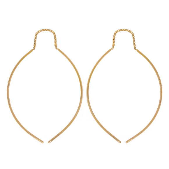 14k Yellow Gold Drop Dangle Double Curved Stick Bar Earrings - Yellow