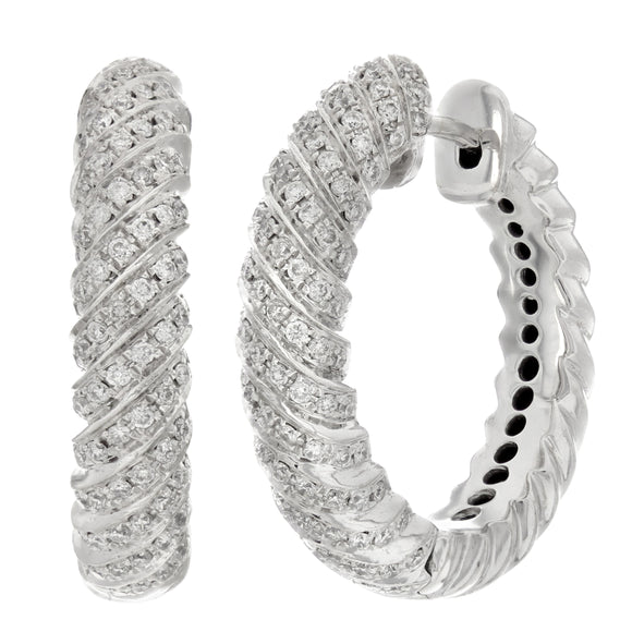 14k White Gold 0.75ctw Diamond Encrusted Twisted Rope Hoop Earrings