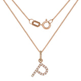 14k Rose Gold Diamond Initial Letter P Charm Pendant Necklace 18" - Letter P,Rose