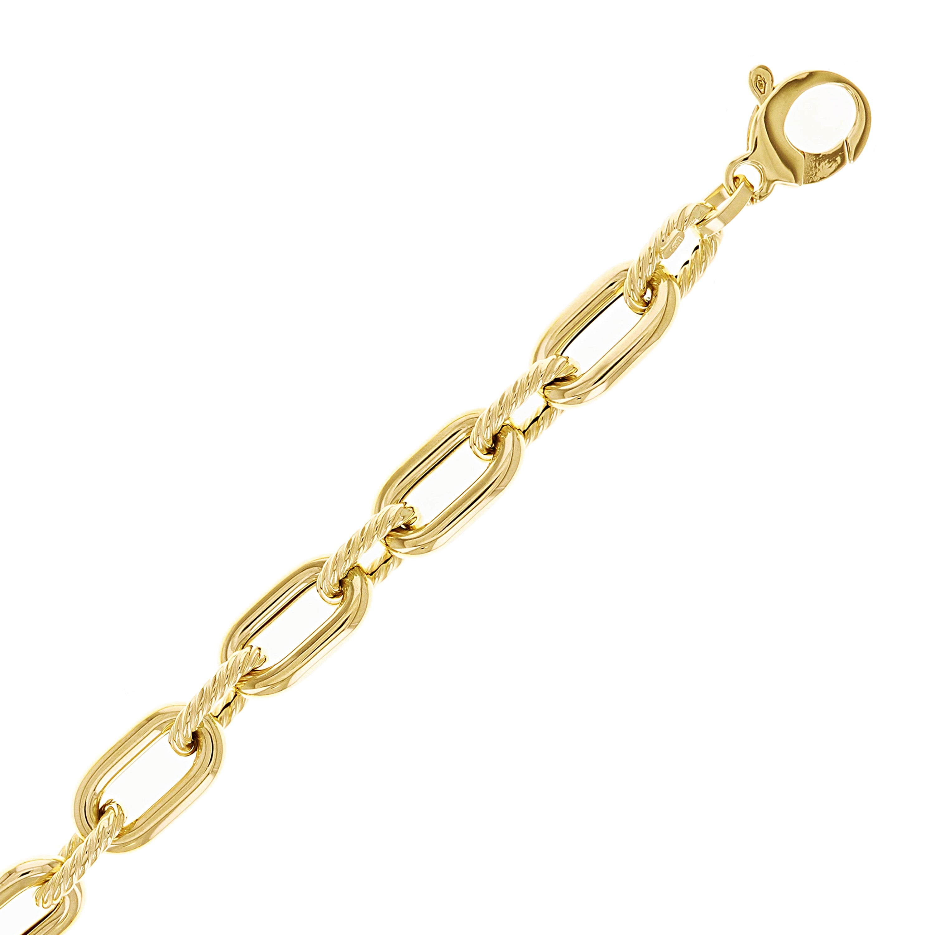 Italian 14k Yellow Gold Hollow Oval & Paper Clip Link Bracelet 7.5" 9mm 9.7 grams