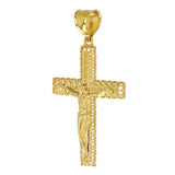 14k Yellow Gold 3D Jesus Christ Crucifix Greek Cross Pendant 1.7" 2.8 grams