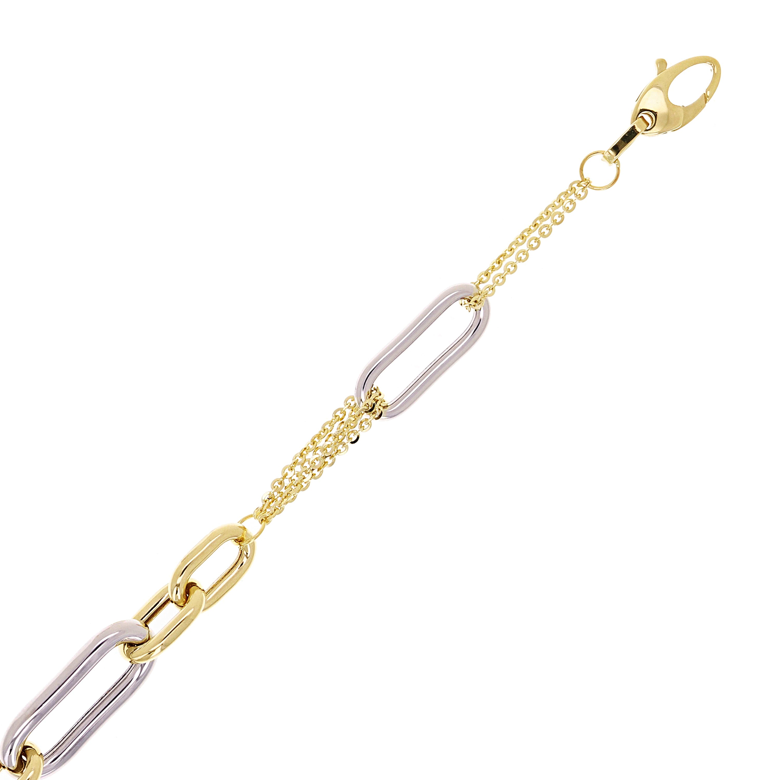 Italian 14k Two Tone Gold Paper Clip Link Rolo Chain Bracelet 7.5" 5.3 grams
