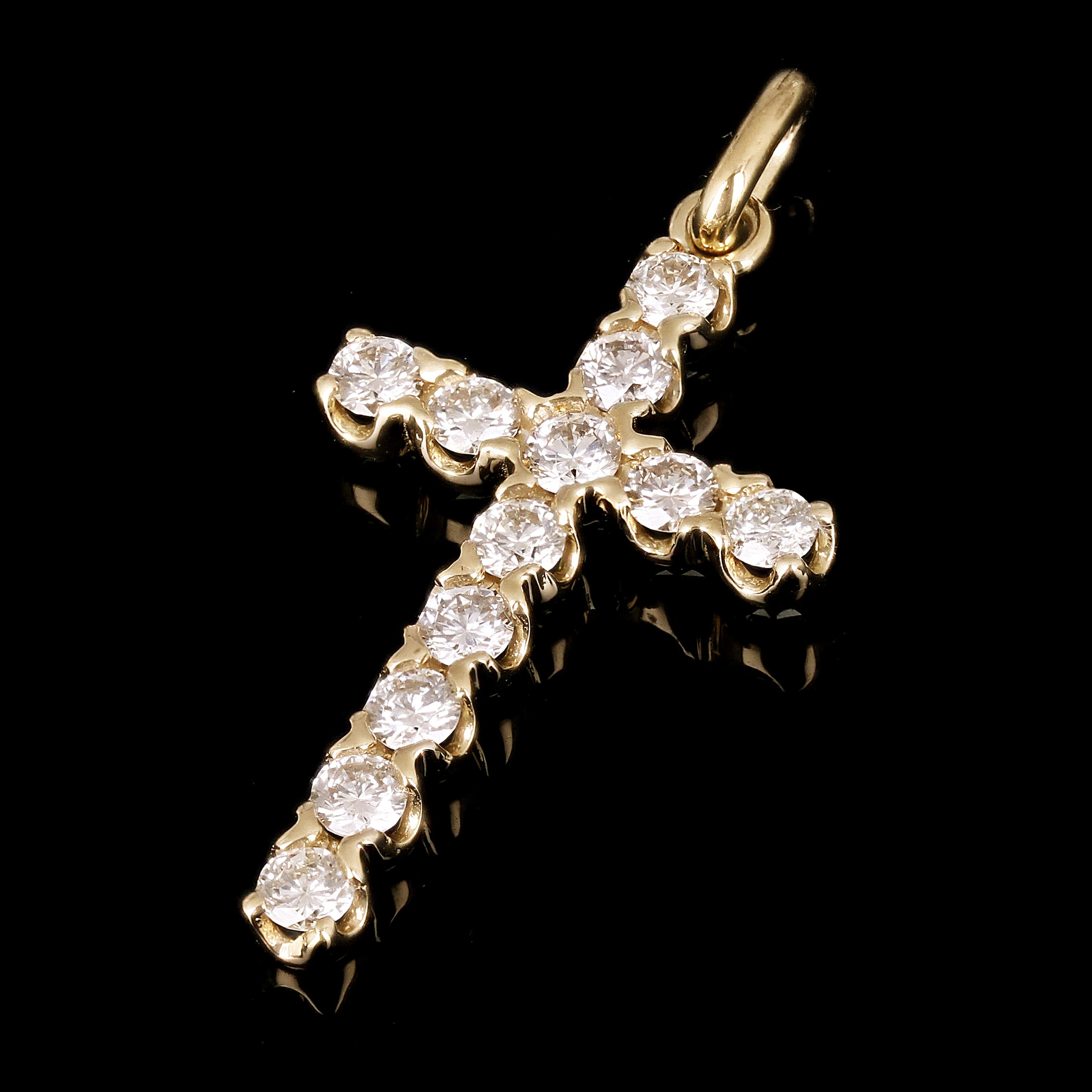 14k Yellow Gold 1.51ctw Diamond Cross Pendant 1.5" 3.1 grams