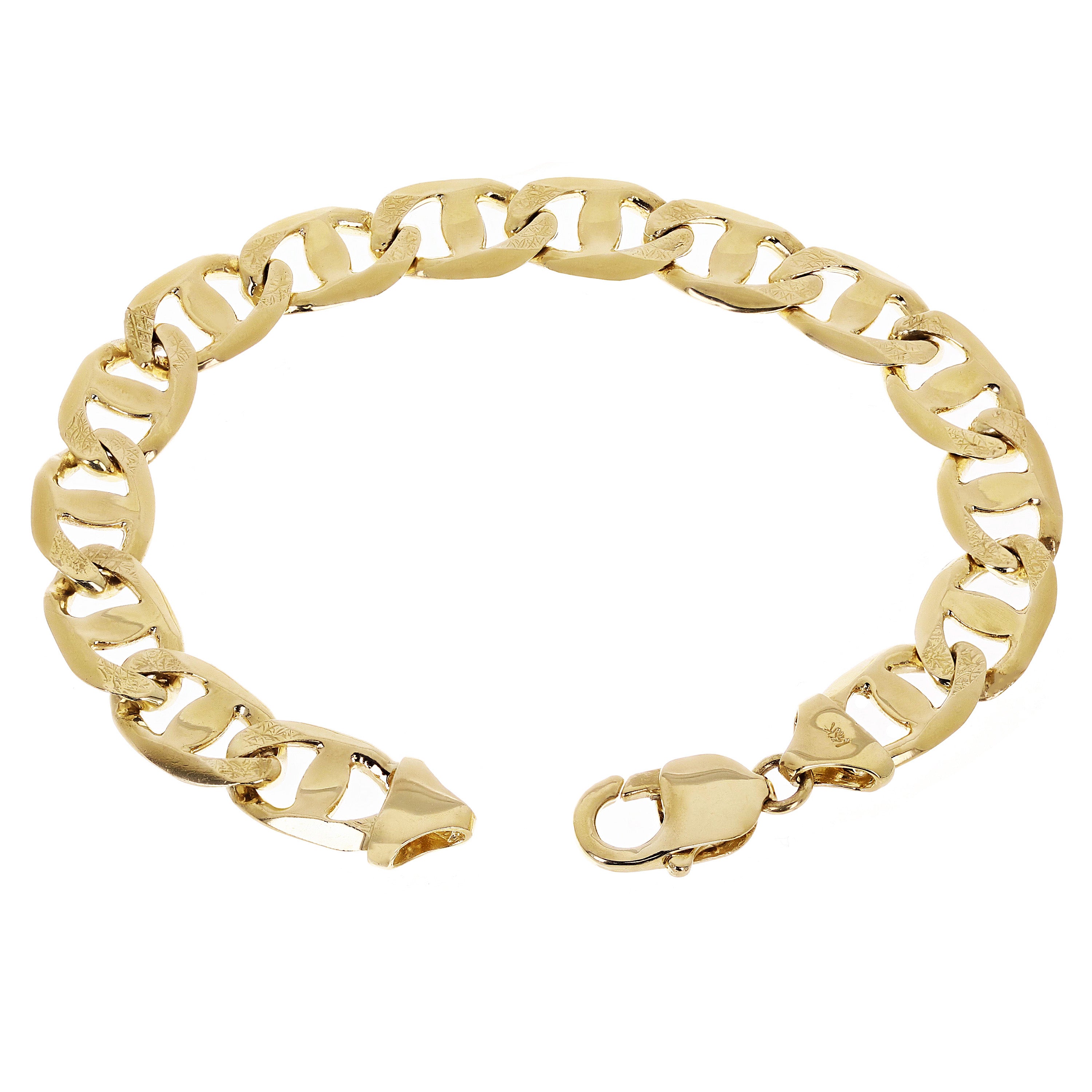 14k Yellow Gold Concave Mariner Gucci Chain Bracelet 7" 11mm 27.4 grams - 7"