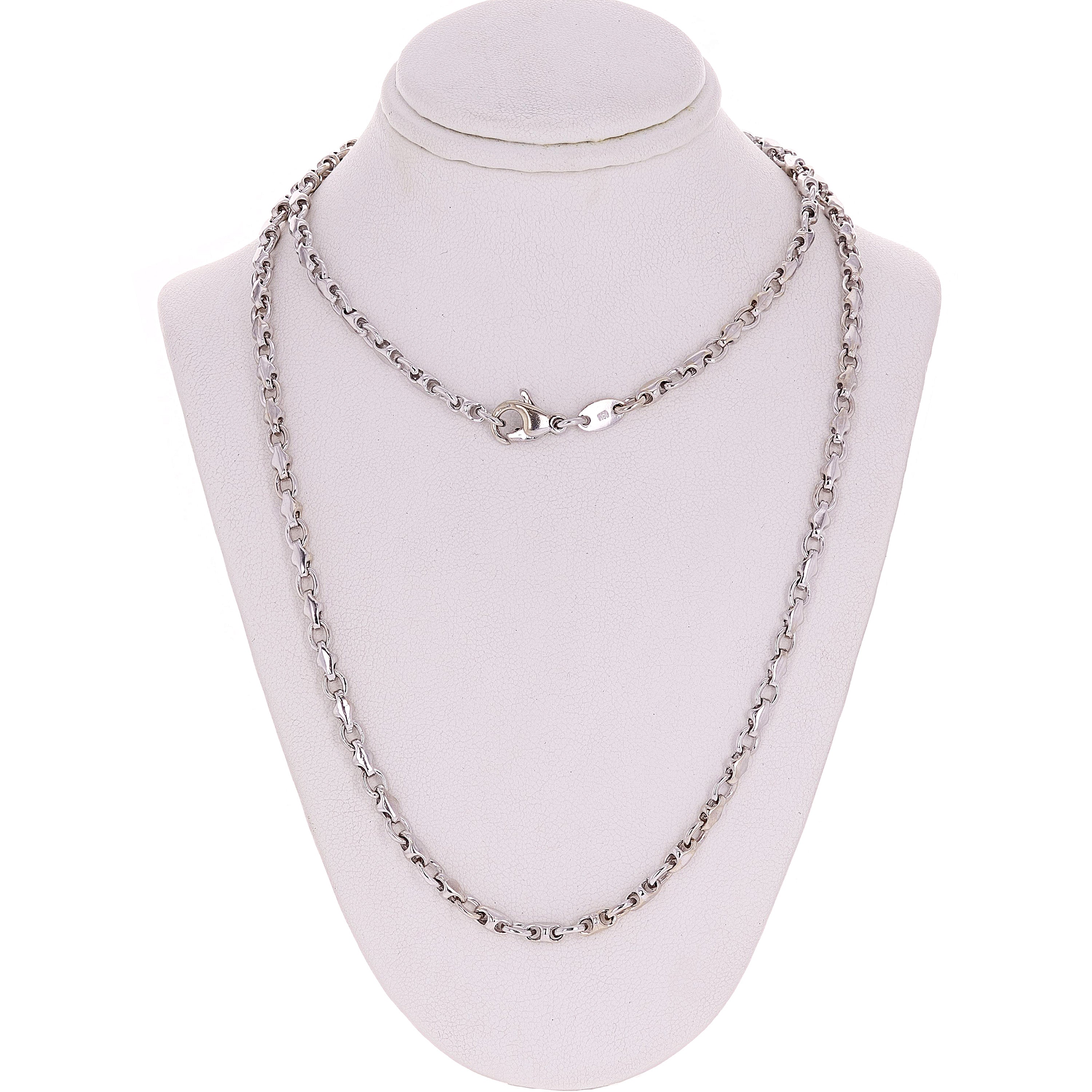 Men's 14k White Gold Handmade Fashion Link Necklace 24" 4mm 30.5grams - White,24"