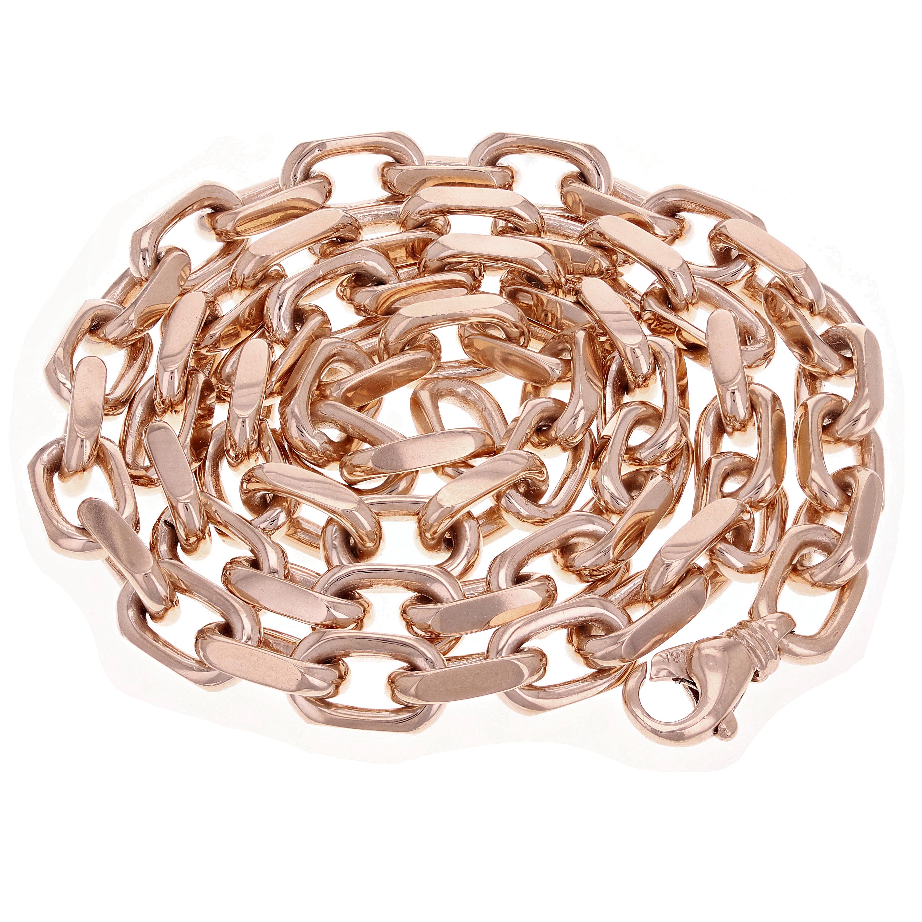 18k Rose Gold Solid Handmade Link Chain Necklace 22" 8.5mm 158 grams - Rose,22"