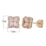 14k Rose Gold 0.20ctw Morganite & Diamond Vintage Halo Square Stud Earrings