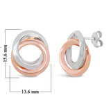 Italian 14k White & Rose Gold Knife Edge Double Eternity Knot Stud Earrings - Knife Edge