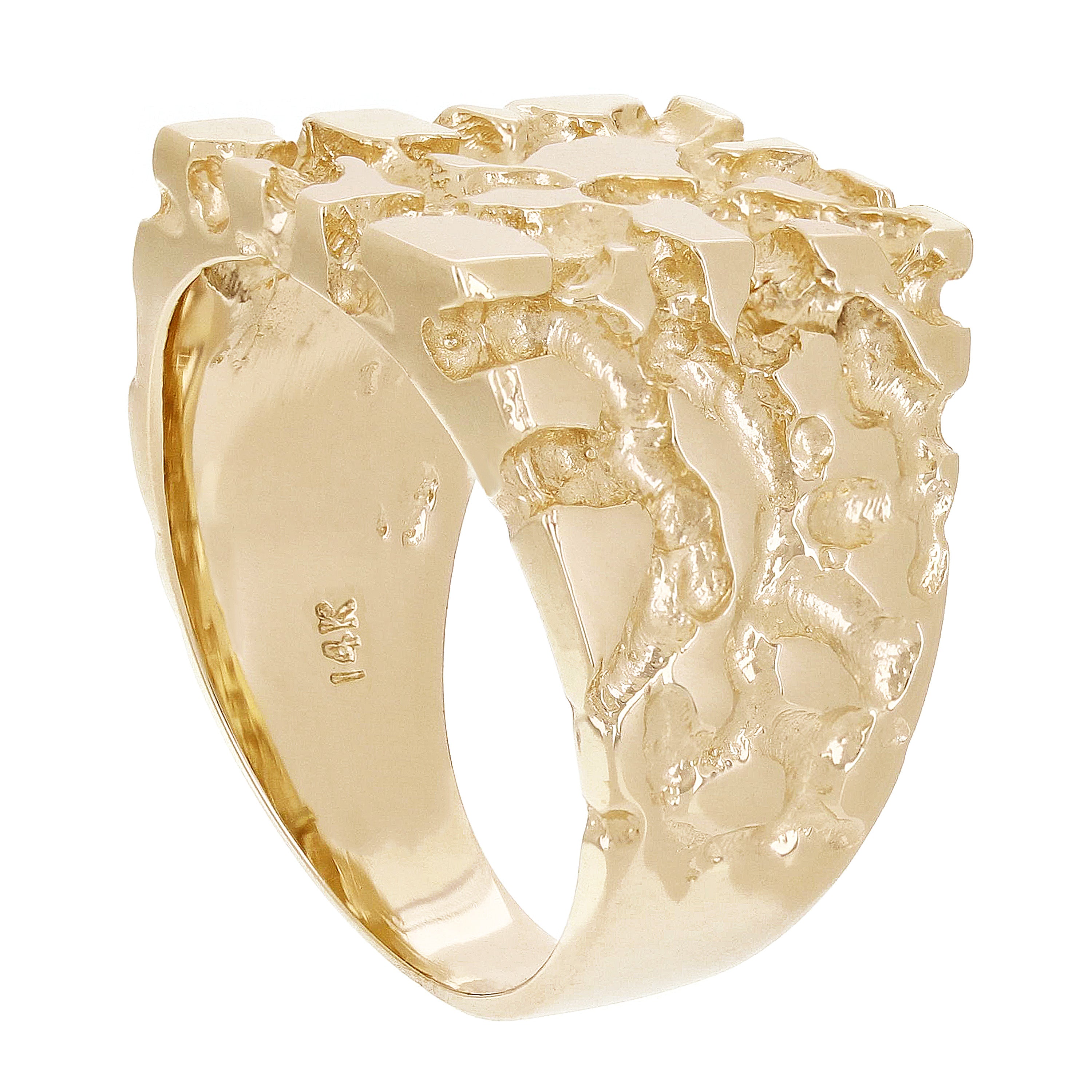 Men's 14k Yellow Gold Nugget Ring Size 7 - 16.4mm 9.5 grams - Ring Size 7