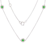10k White Gold 0.50ctw Green & White Diamond Round Halo Station Necklace - Green Diamond 1/2 ctw
