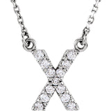 14k White Gold Diamond Initial Letter X Alphabet Rolo Pendant Necklace 18" - Letter X,White