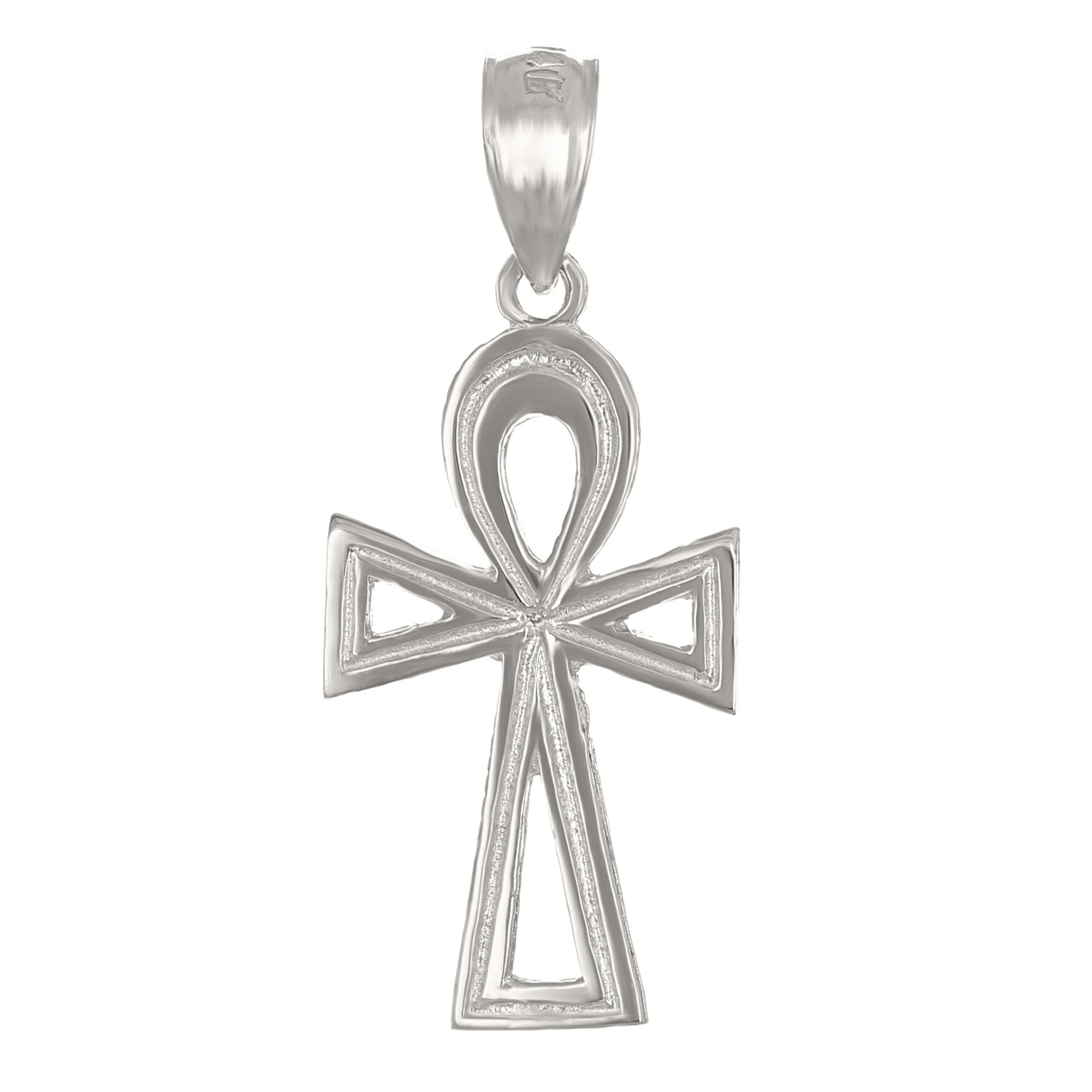 14k White Gold Egyptian Ankh Cross Charm Pendant 1" 1.2 grams - White