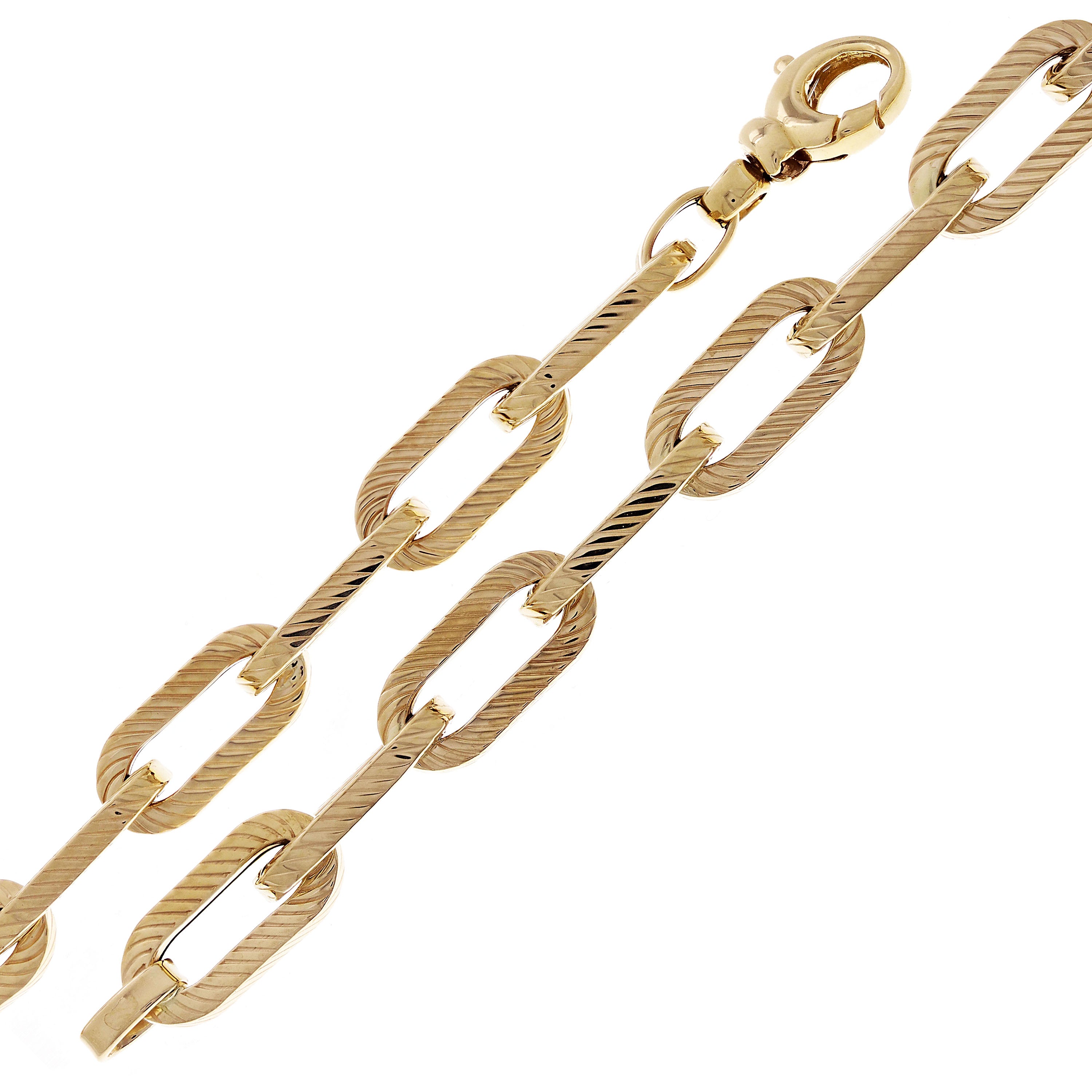 Italian 14k Yellow Gold Hollow Oval Link Rope Textured Bracelet 7.5" 8.5mm 7.7g