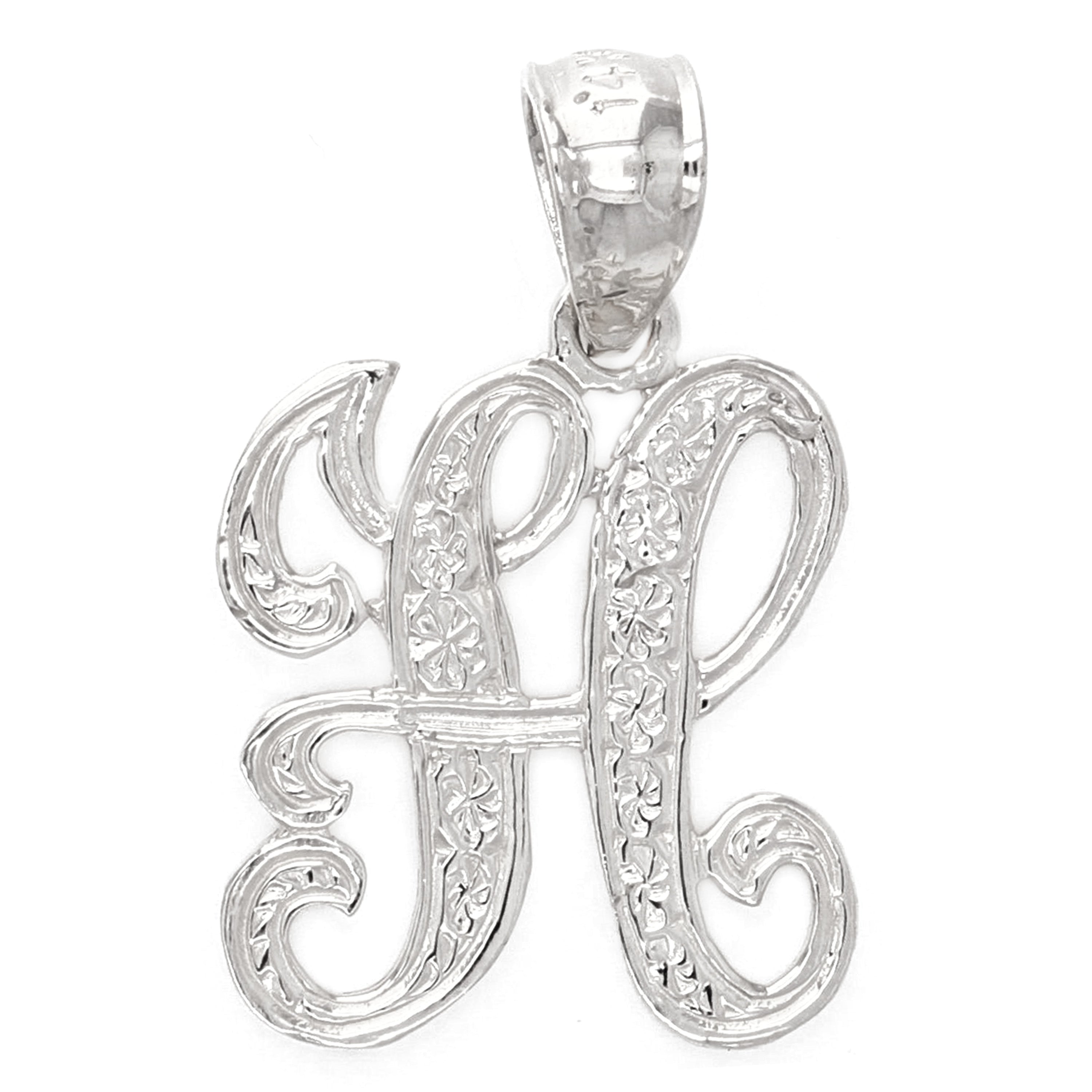 14k White Gold Initial Letter H Alphabet Charm Pendant - Letter H,White