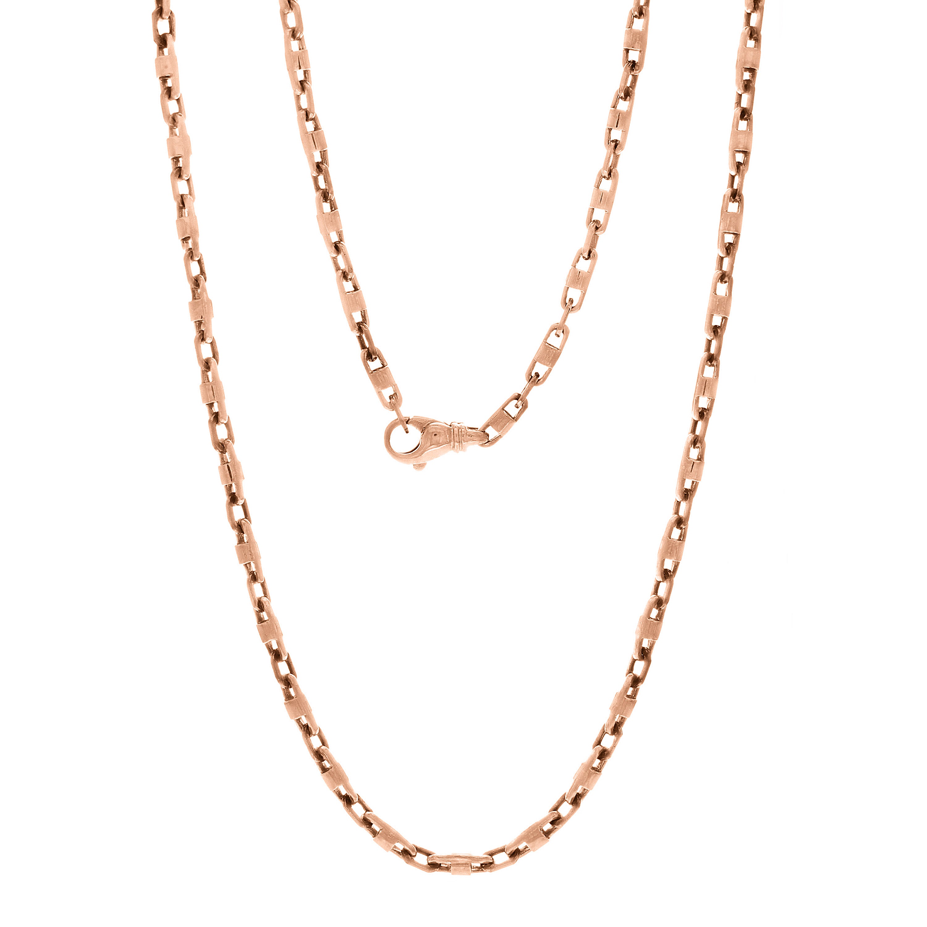 Men's 14k Rose Gold Handmade Fashion Link Necklace 26" 4mm - Rose,26"