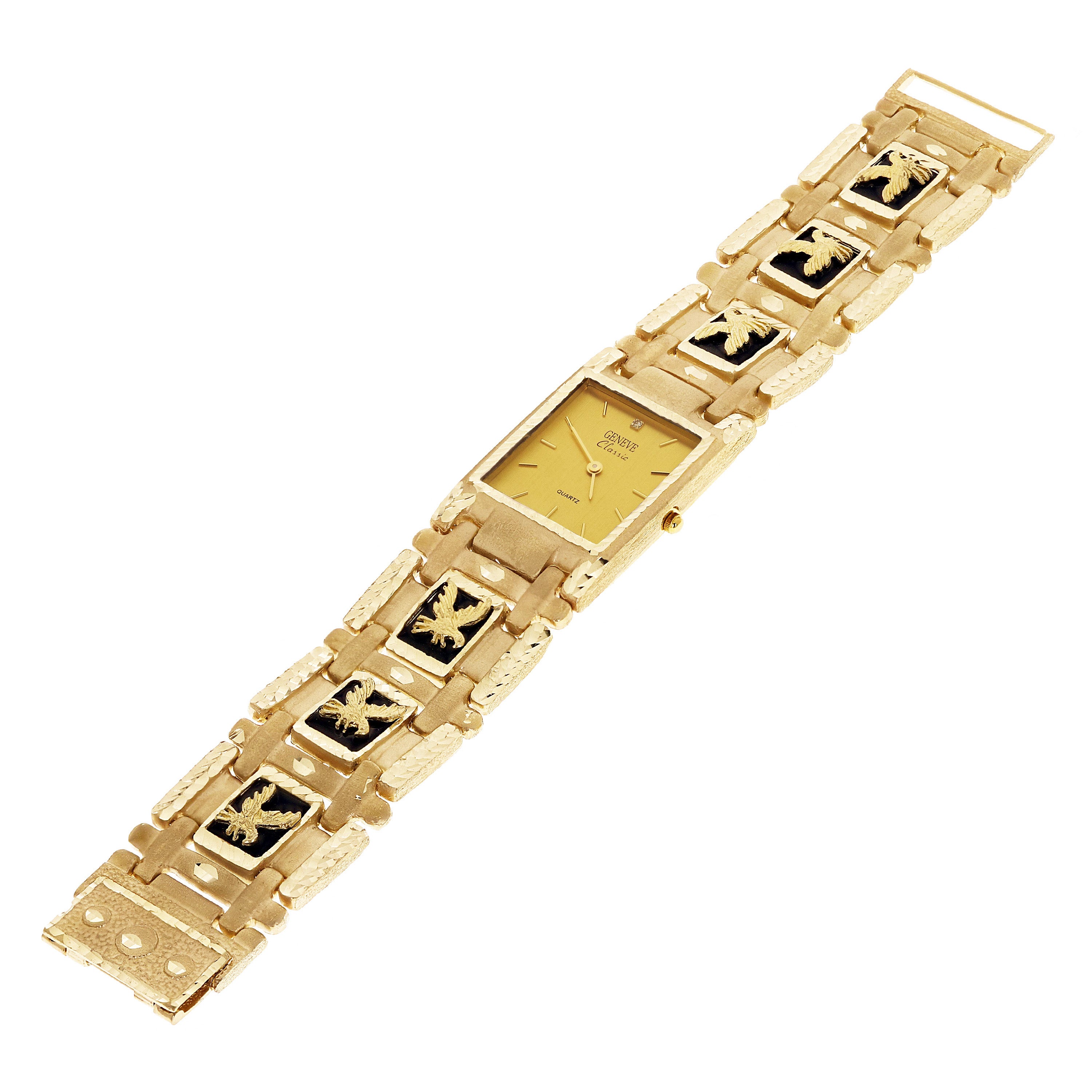 14k Yellow Gold Watch Band Eagle&Black Onyx Geneve Diamond Watch 7.5" 73.4 grams - Yellow 7.5" 73.4 grams