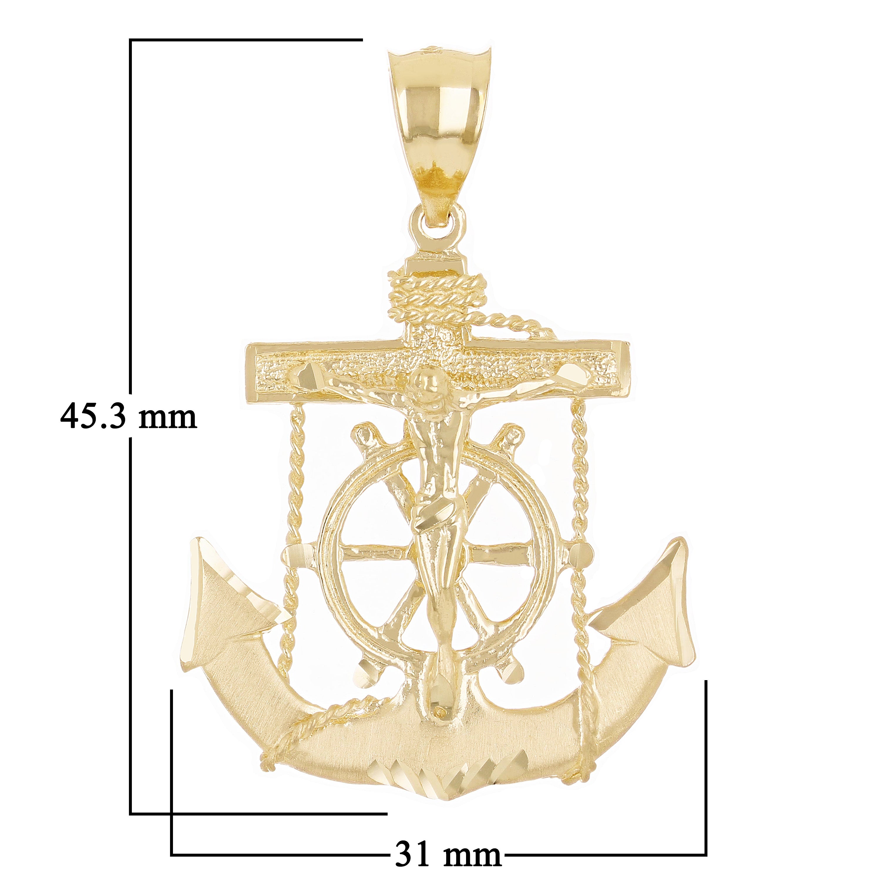 14k Yellow Gold Jesus Christ  Cross Anchor Ship Mariners Pendant 1.8" 6.2 grams