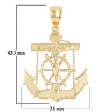 14k Yellow Gold Jesus Christ  Cross Anchor Ship Mariners Pendant 1.8" 6.2 grams