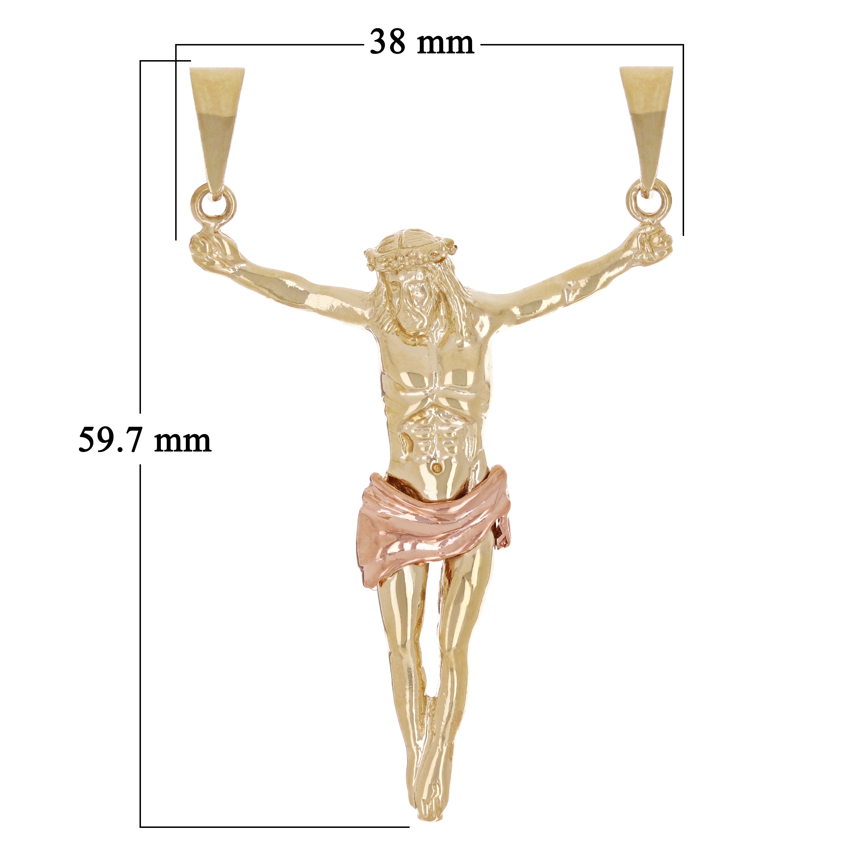 14k Solid Two Tone Color Gold Jesus Christ Crucifix Cross Charm Pendant 8.8grams