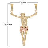 14k Solid Two Tone Color Gold Jesus Christ Crucifix Cross Charm Pendant 8.8grams