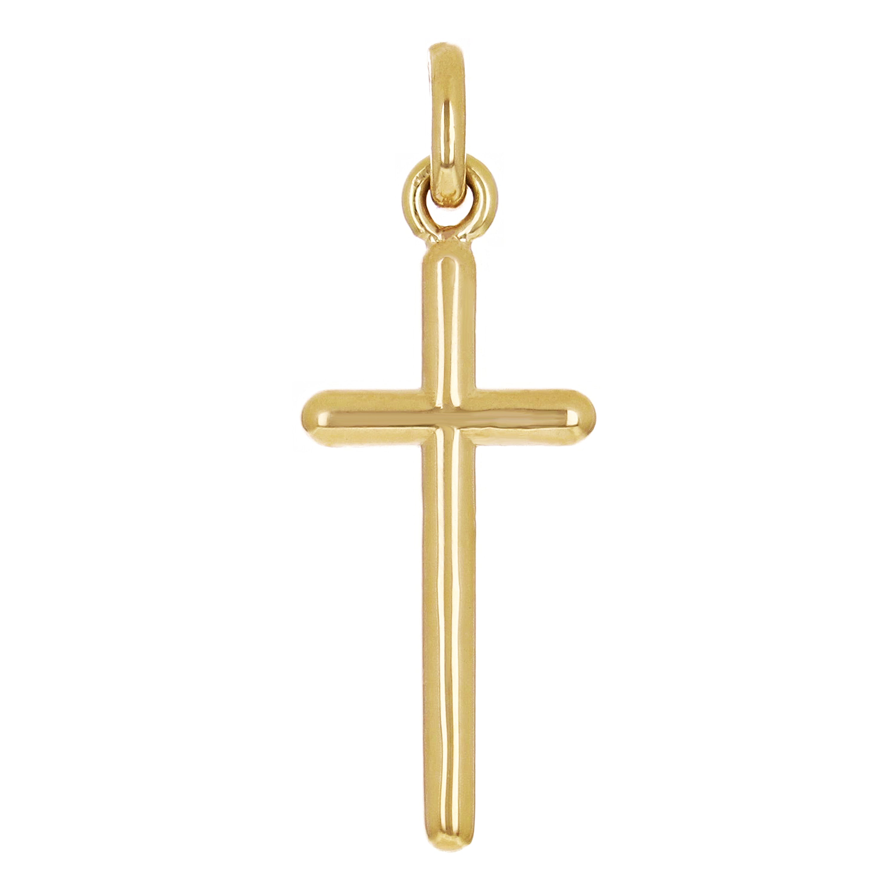 14k Yellow Gold Solid High Polish 3D Puffy Cross Charm Pendant 1.4" 2.8 grams