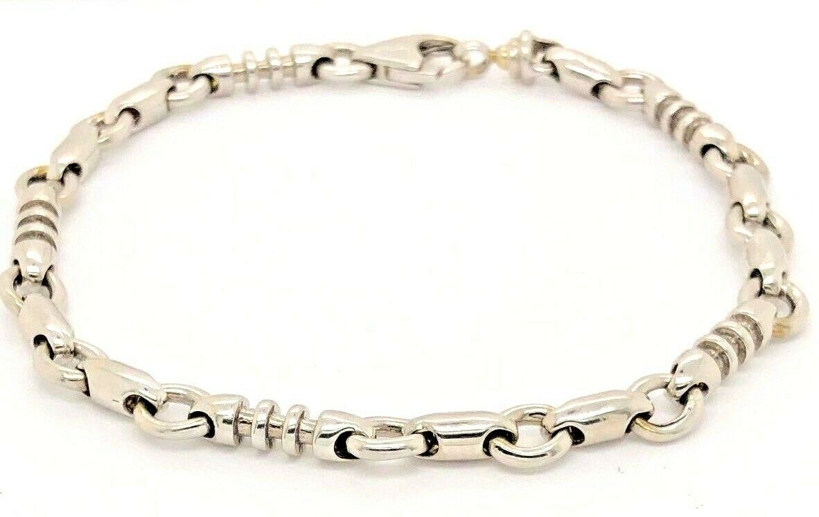 14k White Gold Handmade Fashion Link Bracelet 8" 6.3mm 23.5 grams - 8"