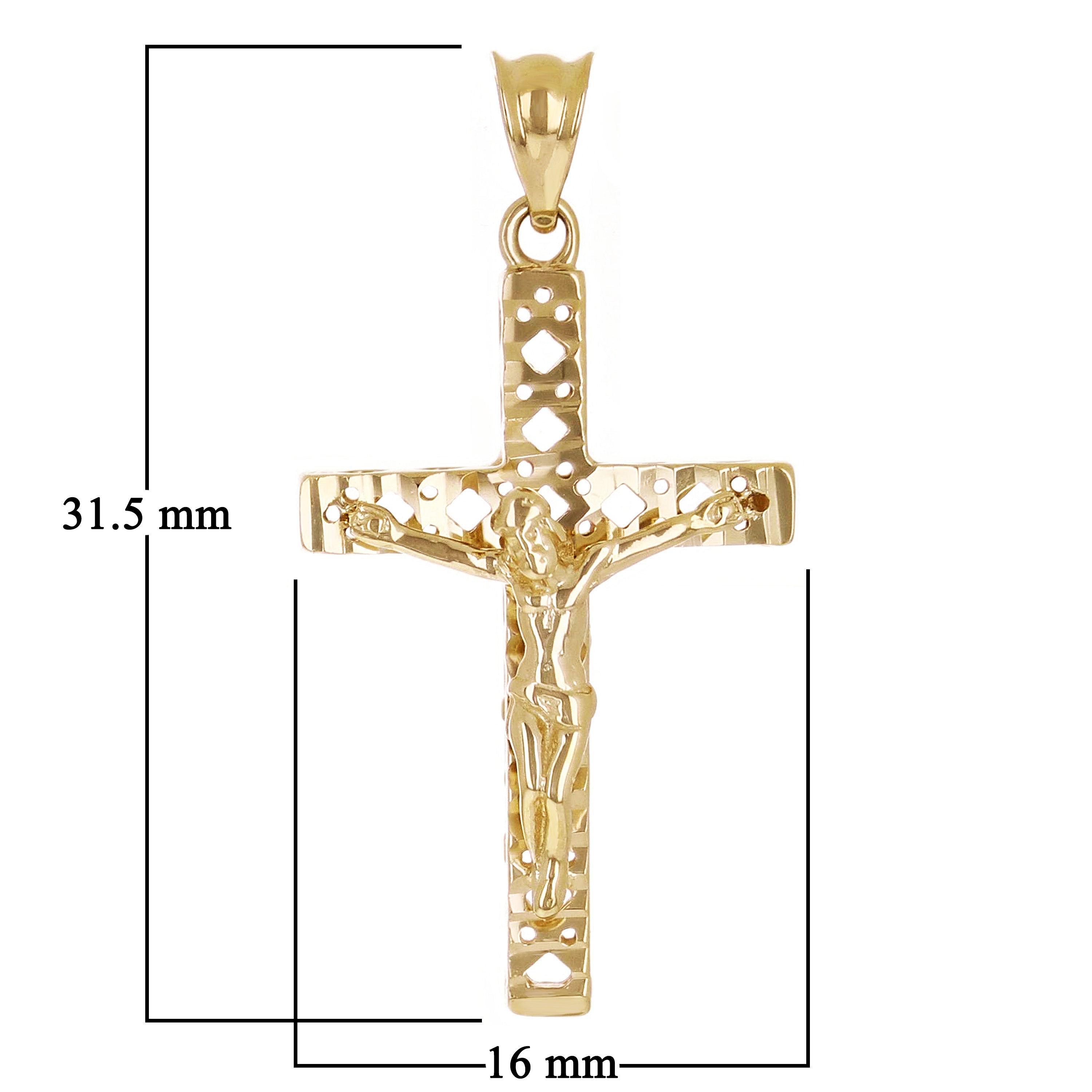Italian 14k Yellow Gold 3D Diamond Cut Crucifix Cross Charm Pendant 1.2" 2.2gram