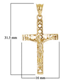 Italian 14k Yellow Gold 3D Diamond Cut Crucifix Cross Charm Pendant 1.2" 2.2gram