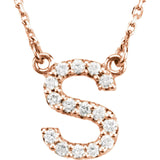 14k Rose Gold Diamond Initial Letter S Alphabet Rolo Pendant Necklace 18" - Letter S,Rose