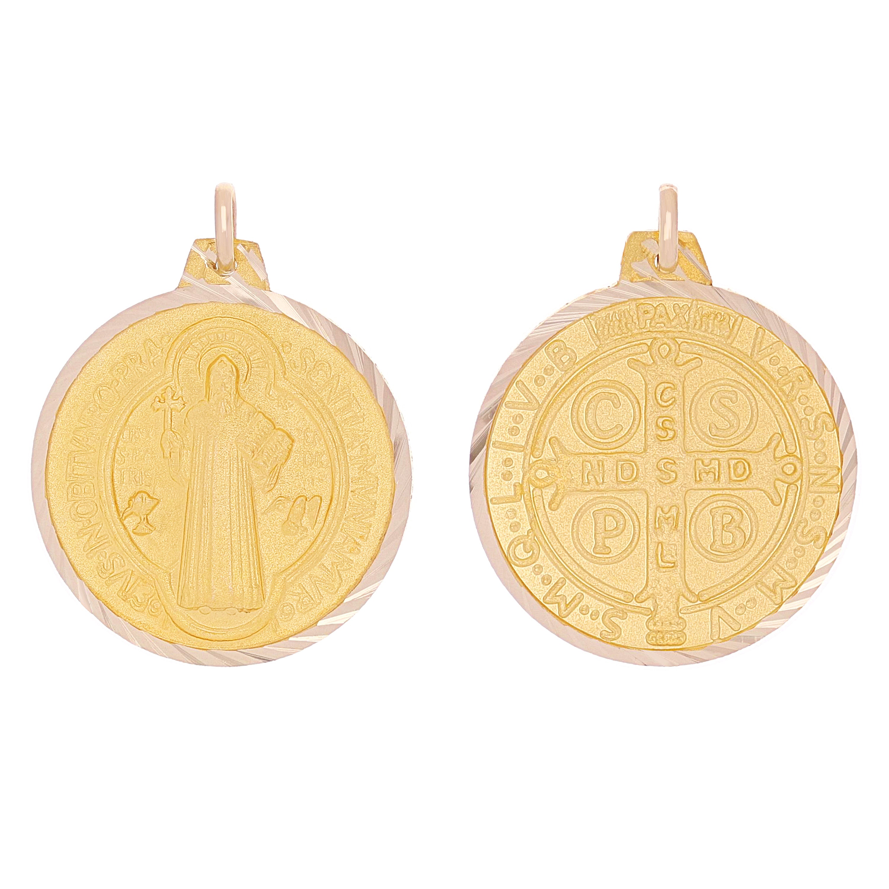 Italian 14k Yellow Gold Saint Benedict Reversible Medal Pendant 1.4" 6.5 grams - 1.4" 6.5 grams