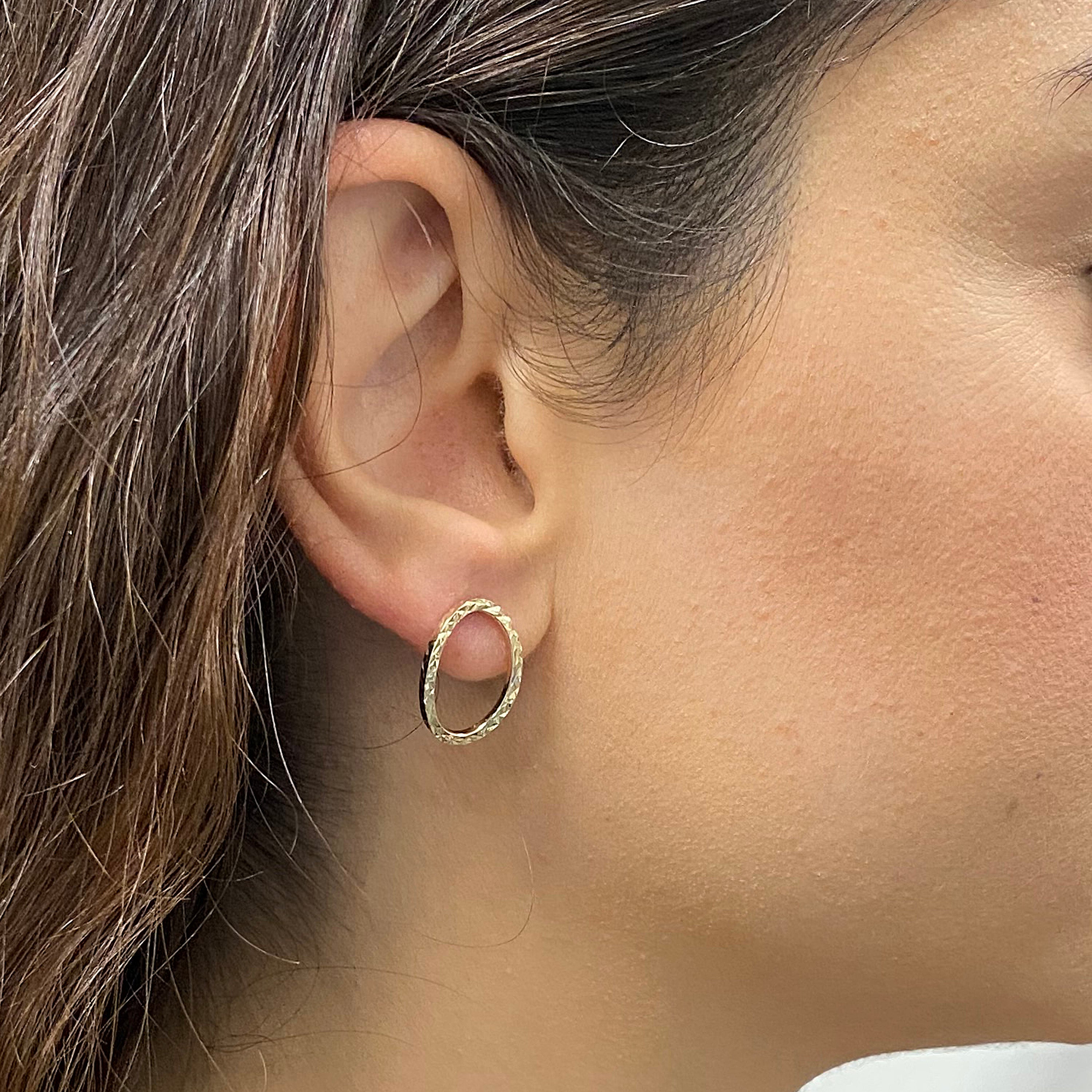 Italian 14k Yellow Gold Diamond-Cut Eternity Circle Hoop Drop Stud Earrings - Diamond Cut Yellow