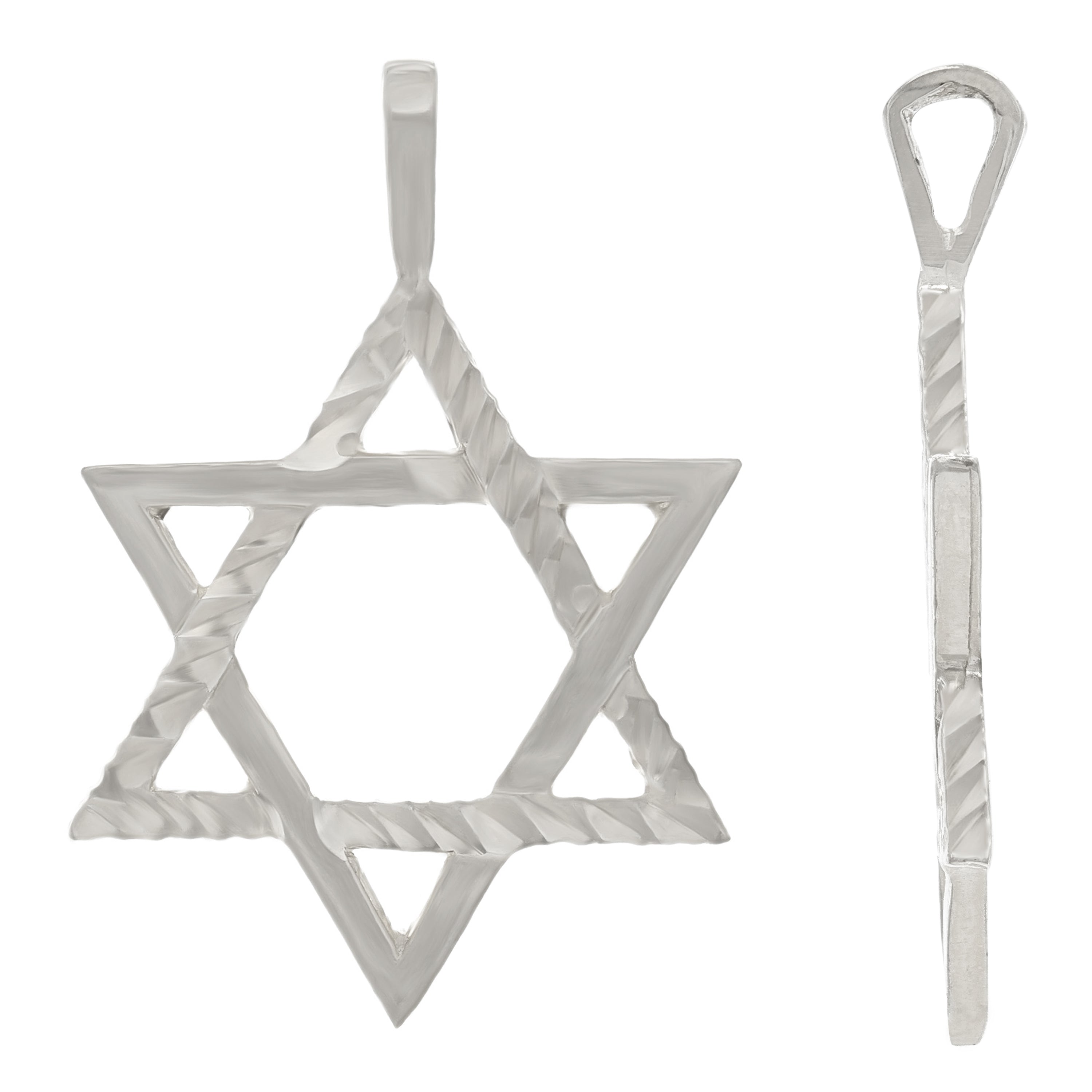 14k White Gold Diamond Cut Jewish Star of David Charm Pendant 3.3 grams - White