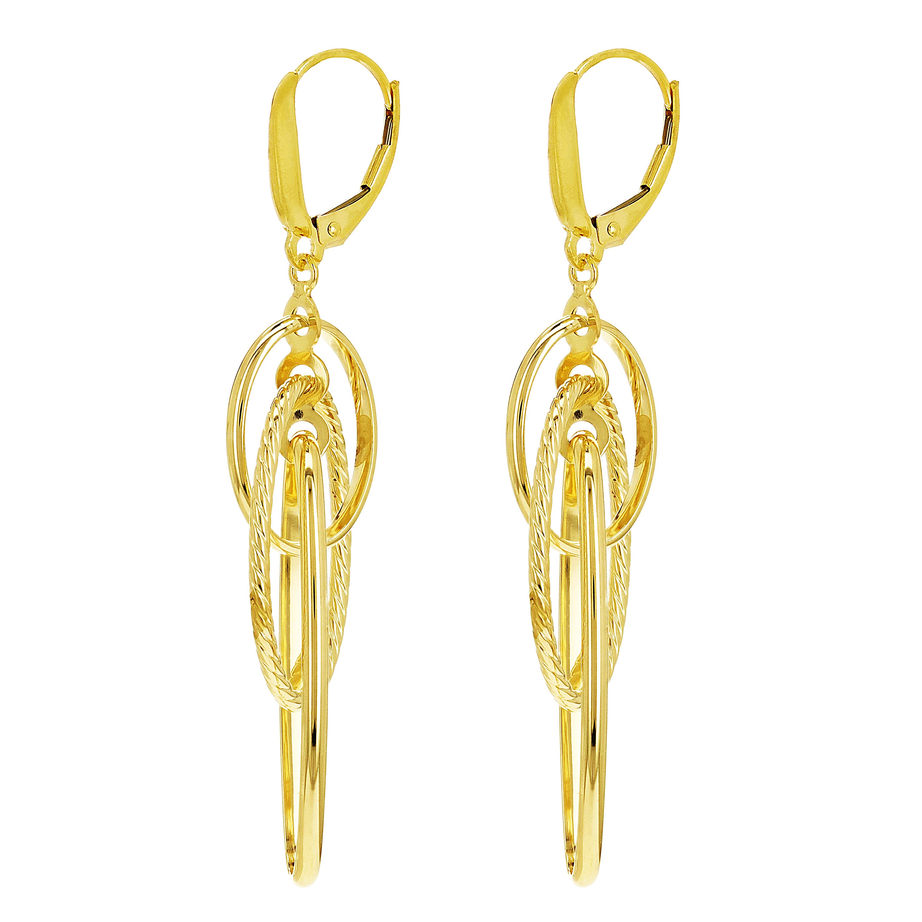 Italian 14k Yellow Gold Triple Graduated Oval Dangle Earrings 2.3" 3 grams