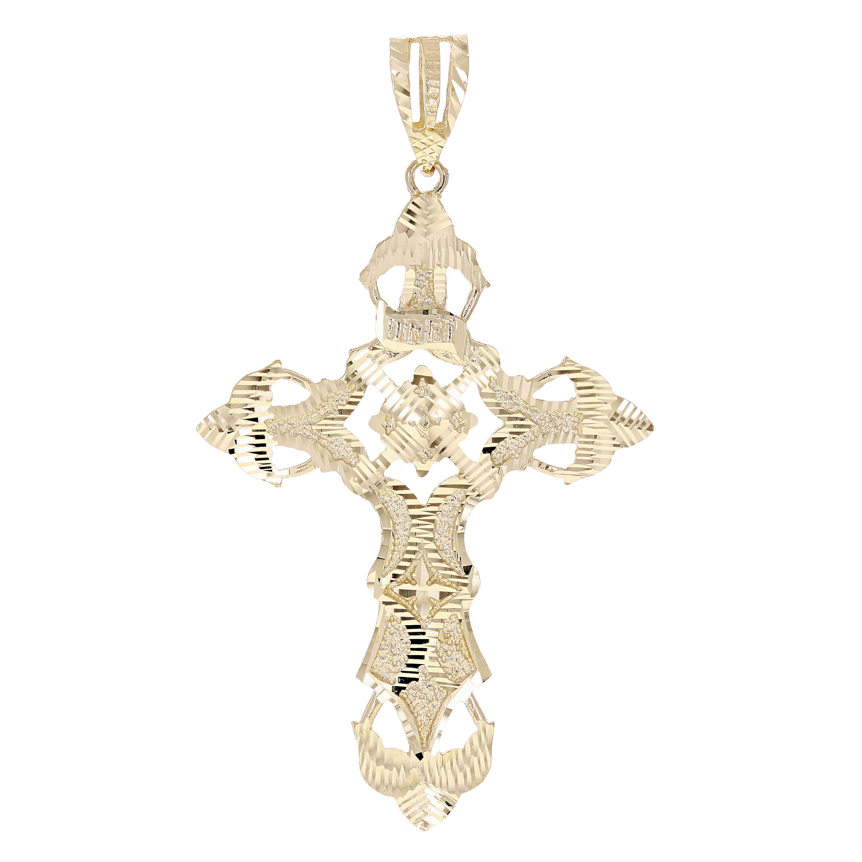 14k Yellow Gold Filigree INRI Big Cross Pendant 4.3" 21.4 grams