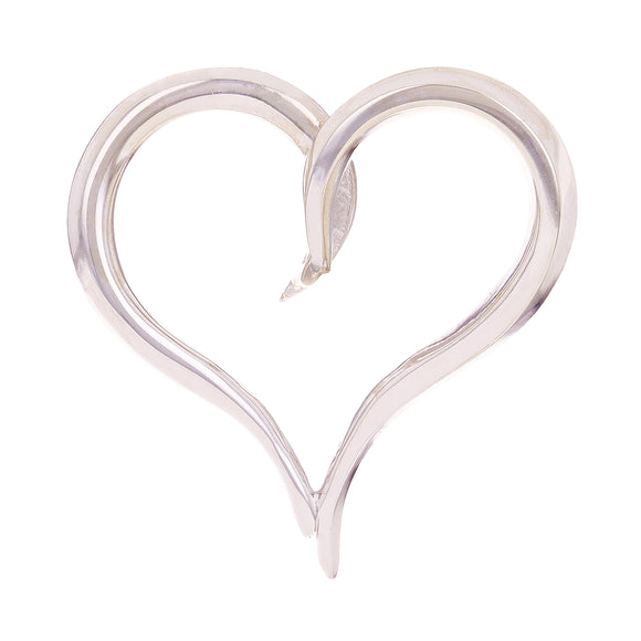 14k White Gold Solid High Polished Finish Open Heart Charm Pendant 1.3
