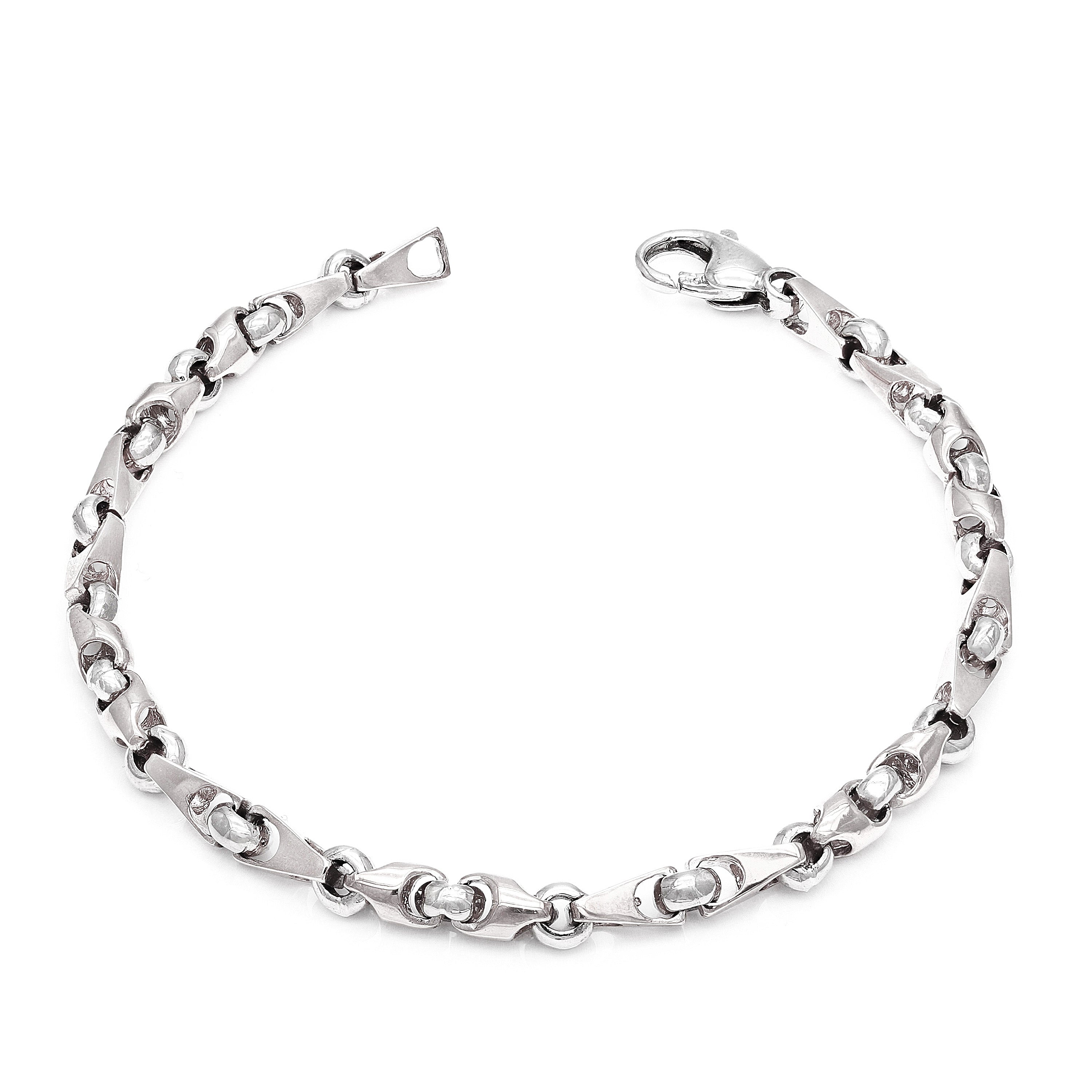 14k White Gold Solid Handmade Fashion Link Bracelet 7.75" 5mm 17.3 grams - White,7.8" 17.3 grams