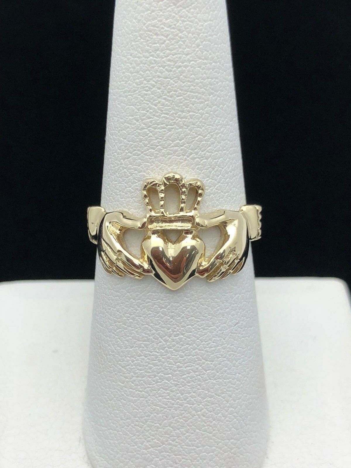14k Yellow Gold Solid Claddagh Irish Ring Love Friendship Size 7.75