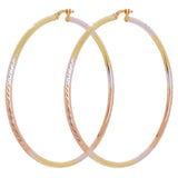 14k Tri Color Gold Diamond Cut Round Hoop Earrings 2.3" 2.5mm 3.6 grams